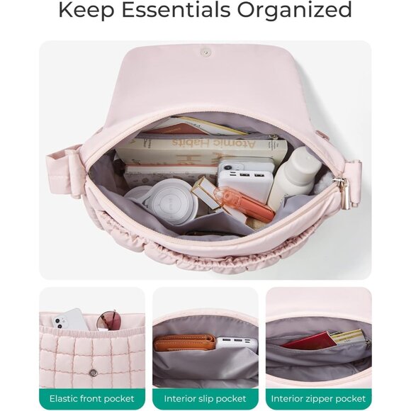 💫 Women Black Adjustable Strap Medium Quilted Puffer Durable Soft Crossbody Bag - Picture 3 of 6